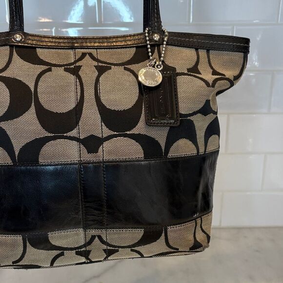Coach Bag Purse Handbag Leather Y2K Vintage Classic Signature Stripe Tote Bag - Picture 4 of 16